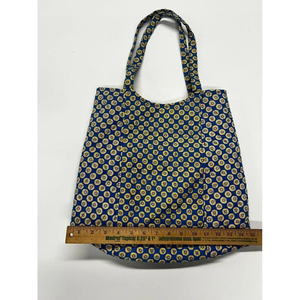 VERA BRADLEY Tote Bag Riviera Blue‎ Yellow Flower Pockets Quilted Snap Closure
